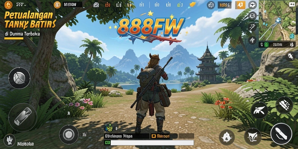 Screenshot gameplay 888FW menunjukkan petualangan seru di dunia terbuka.