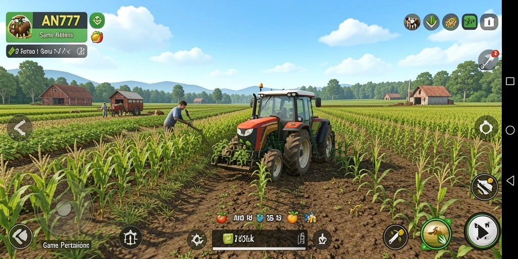 Gameplay AN777 yang menampilkan aktivitas bertani yang seru.