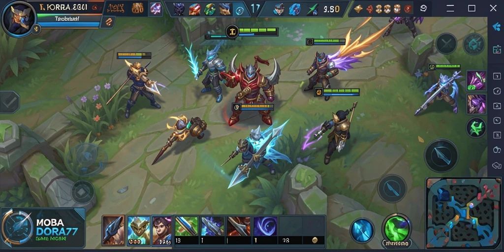 Screenshot dari gameplay DORA77 yang mendebarkan dalam mode pertempuran.