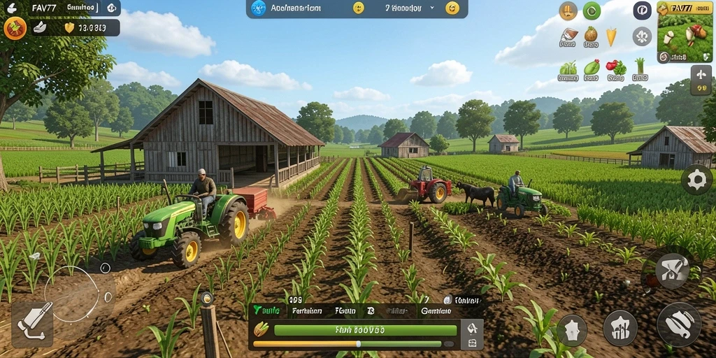 Tampilan gameplay menarik dari FAV77 dengan ladang yang subur.