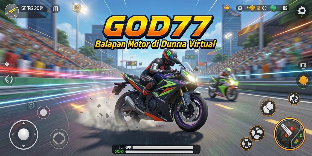 Screenshot GOD77 yang memperlihatkan aksi balapan motor yang menegangkan.