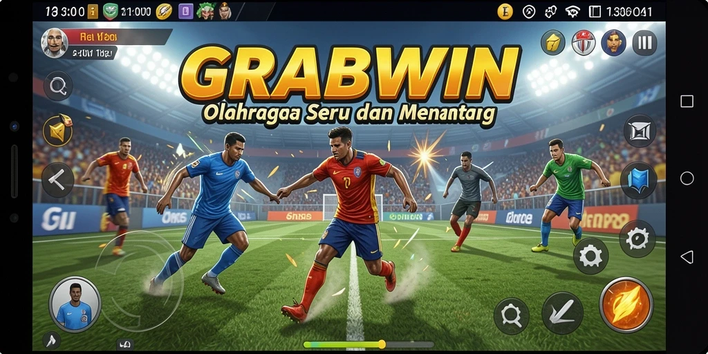 Tampilan gameplay <strong>GRABWIN</strong> menampilkan aksi olahraga yang mendebarkan dan kompetitif.