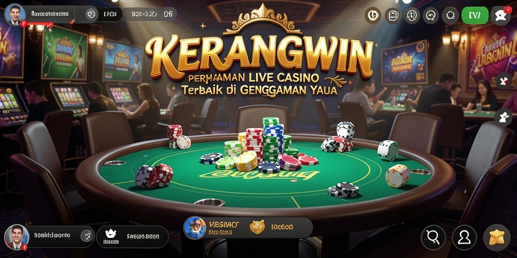 Screenshot gameplay KERANGWIN yang menunjukkan dealer profesional dan interaksi pemain.