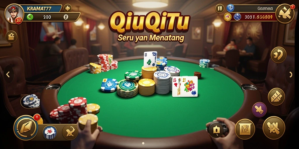 Tampilan gameplay menegangkan dari KRAMAT77 dengan kartu QiuQiu.