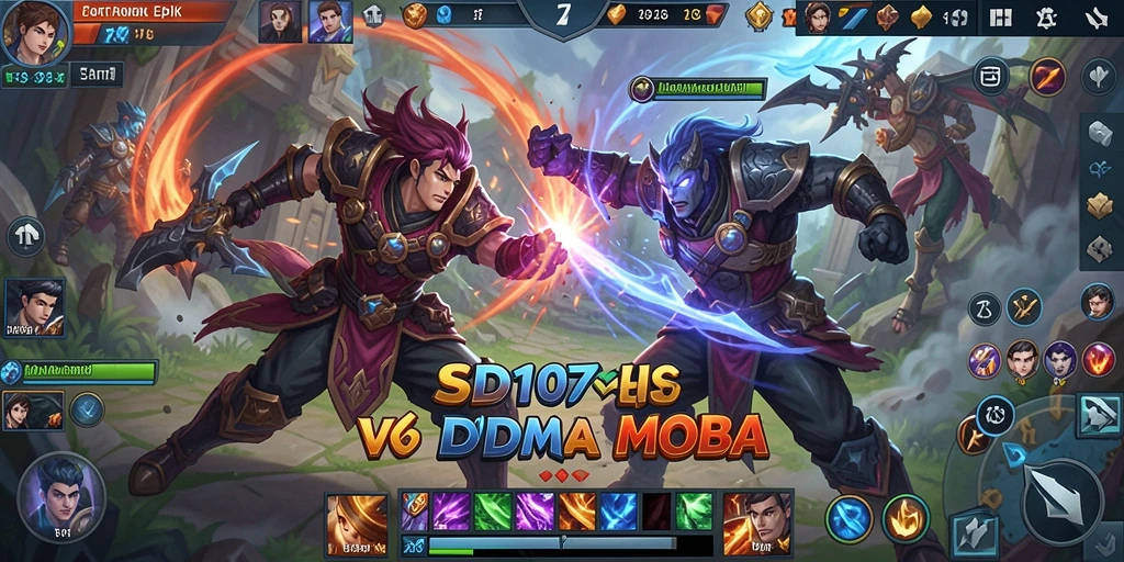 Tampilan aksi seru dalam gameplay MOBA SD107.