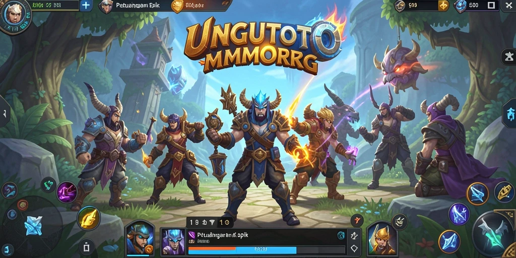 Tampilan utama screenshot UNGUTOTO menunjukkan karakter sedang bertarung melawan monster dalam dunia MMORPG.